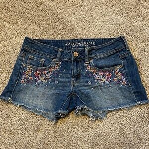 American Eagle  Denim Shorts with Floral Design